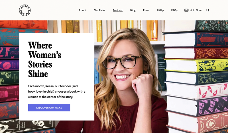 Page d'accueil du site Reese's Book Club